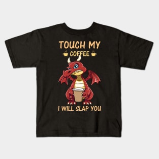 Funny Grumpy Dragon Coffee Lover Hate Morning Fantasy Animal Kids T-Shirt